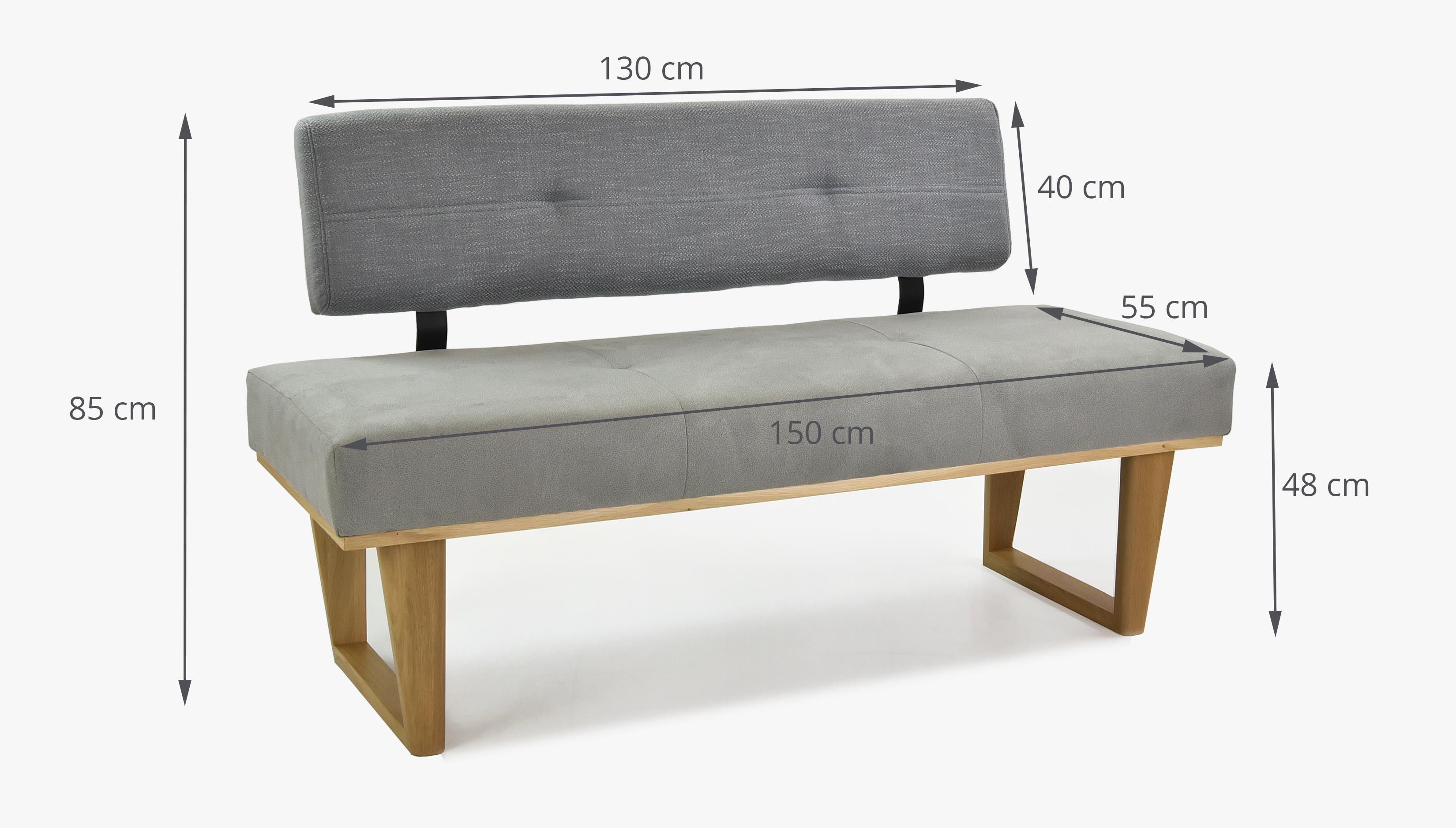 Moderní lavice do jídelny šedá 150 cm dlouhá - model Colmar