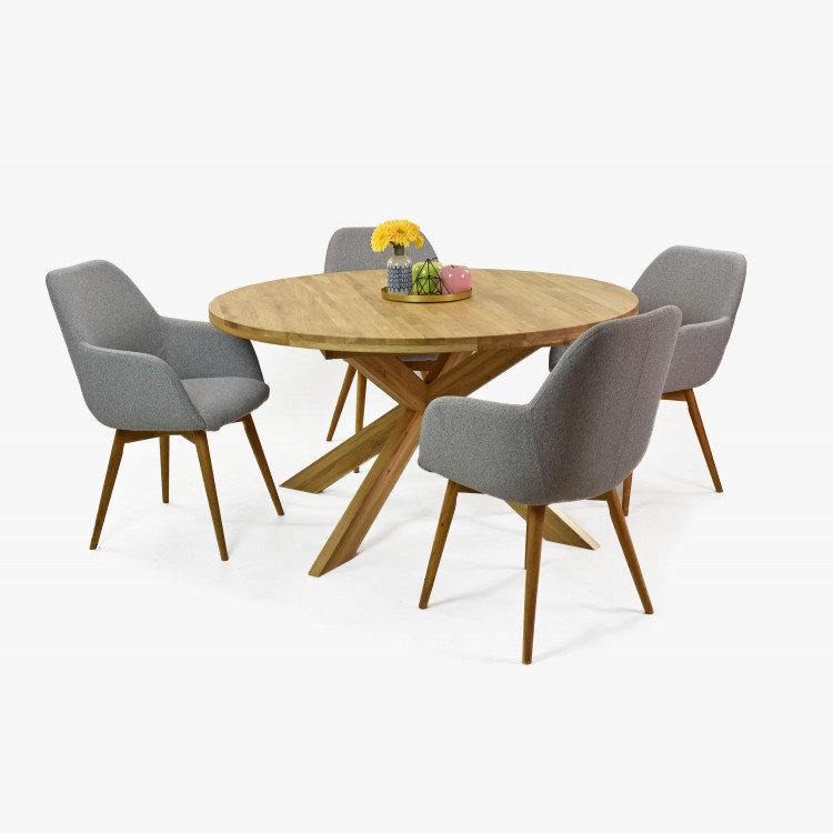 Rozkládací kulatý stůl z masivu dub, Holger 140 cm , Jídelní stoly- 10