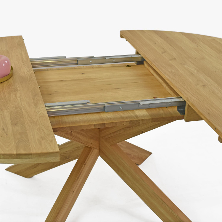 Rozkládací okruhlý stůl z masivu dub a židle , Jídelní sety- 6