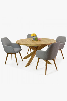 Rozkládací okruhlý stůl z masivu dub a židle , Jídelní sety- 1