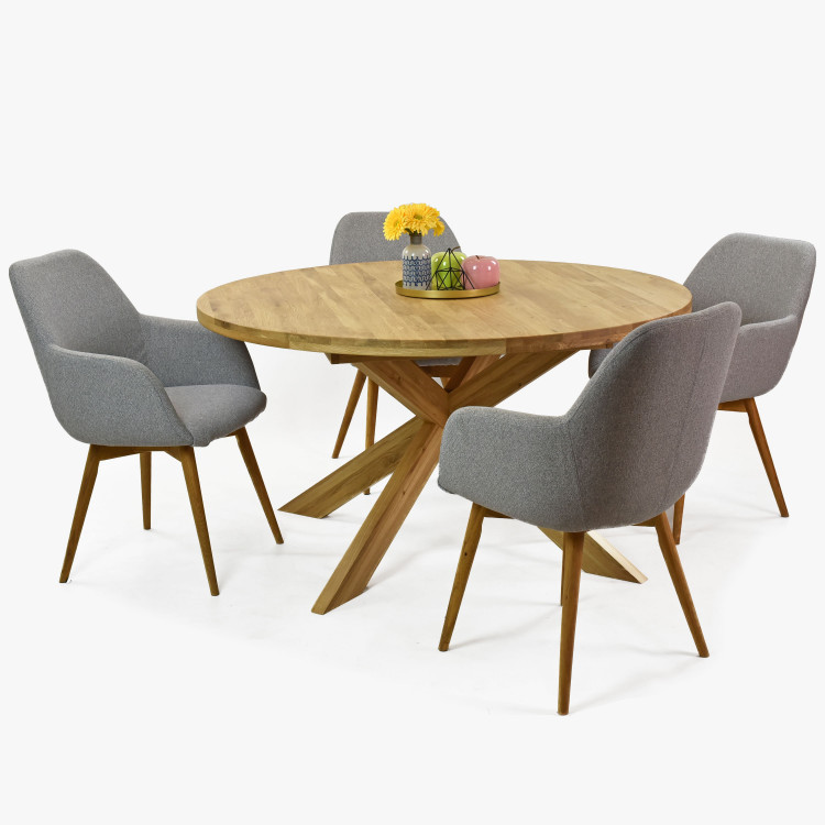 Rozkládací okruhlý stůl z masivu dub a židle , Jídelní sety- 1
