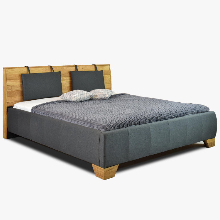 Látková postel v tmavé barvě s dřevěným čelem , Postele- 1