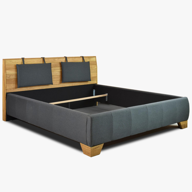 Látková postel v tmavé barvě s dřevěným čelem , Postele- 3
