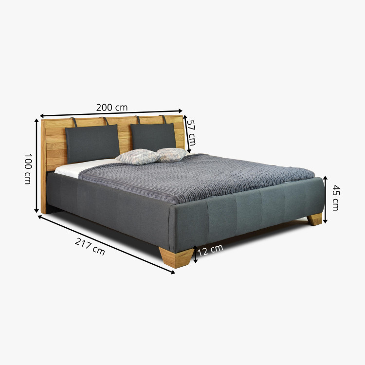 Látková postel v tmavé barvě s dřevěným čelem , Postele- 9