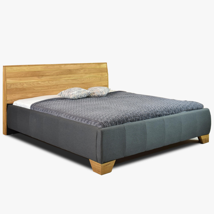 Látková postel v tmavé barvě s dřevěným čelem , Postele- 2