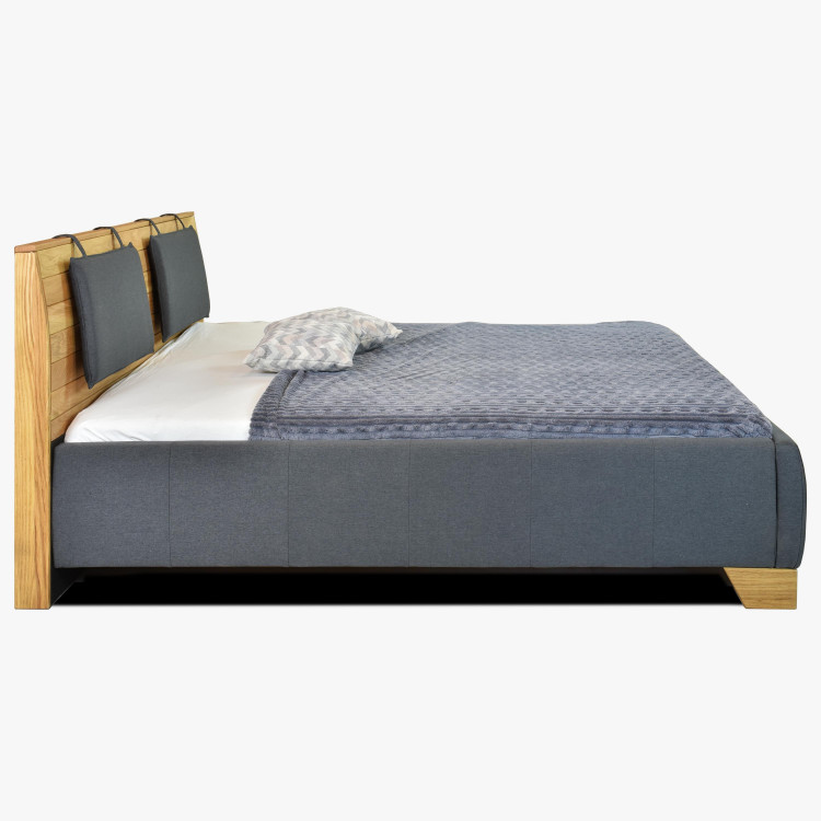 Látková postel v tmavé barvě s dřevěným čelem , Postele- 4