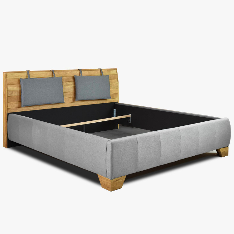 Látková postel v šedé barvě s dřevěným čelem , Postele- 4