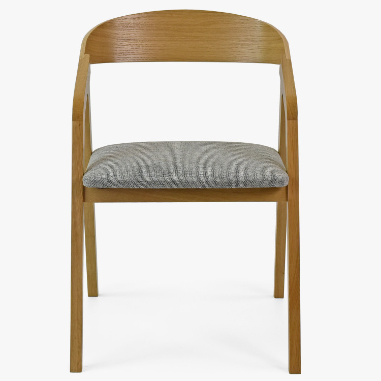 Zaoblená dubová židle s šedým čalouněním , Jídelní židle- 4