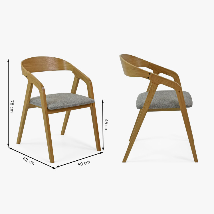 Zaoblená dubová židle s šedým čalouněním , Jídelní židle- 10