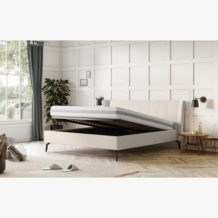 Čaluněná postel s úložným prostorem béžová, 180 x 200 cm , Postele- 6