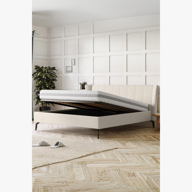 Čaluněná postel s úložným prostorem béžová, 180 x 200 cm , Postele- 2