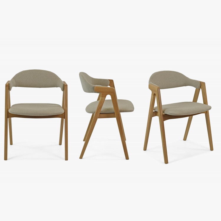 Moderní zaoblená židle dub, s béžovým čalouněním , Jídelní židle- 10