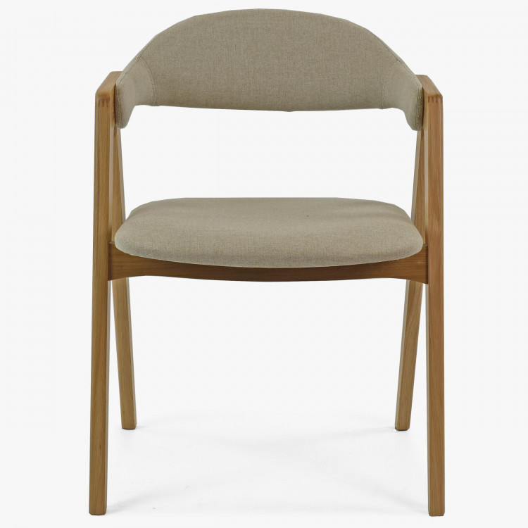 Moderní zaoblená židle dub, s béžovým čalouněním , Jídelní židle- 3