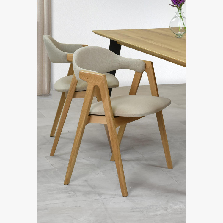 Moderní zaoblená židle dub, s béžovým čalouněním , Jídelní židle- 2