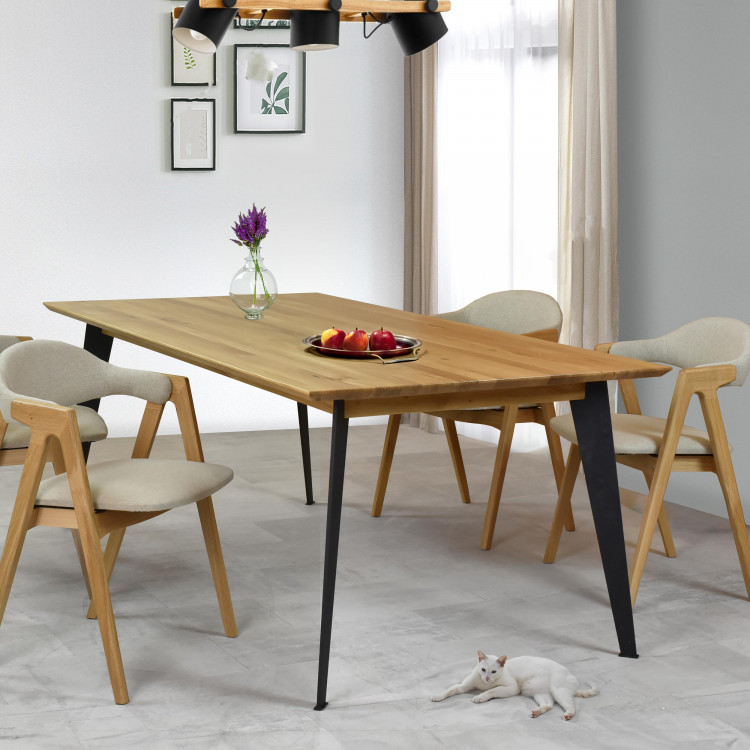Stůl z masivu dub - matný lak s ocelovýma nohama, 197 x 100 , Jídelní stoly- 6