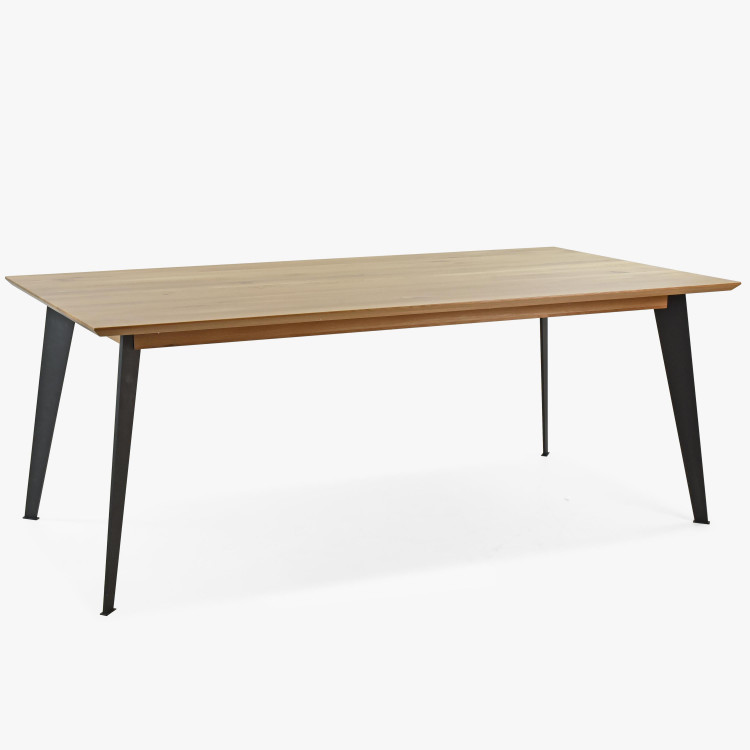 Stůl z masivu dub - matný lak s ocelovýma nohama, 197 x 100 , Jídelní stoly- 1