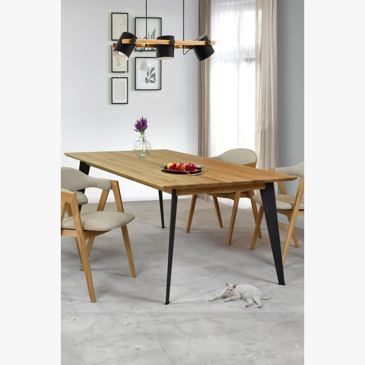 Stůl z masivu dub - matný lak s ocelovýma nohama, 197 x 100 , Jídelní stoly- 2