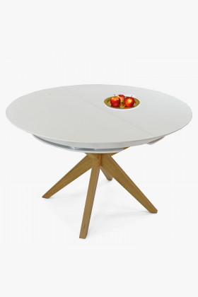 Kulatý jídelní stůl bílý - rozkladací Ø127 cm , Jídelní stoly- 1