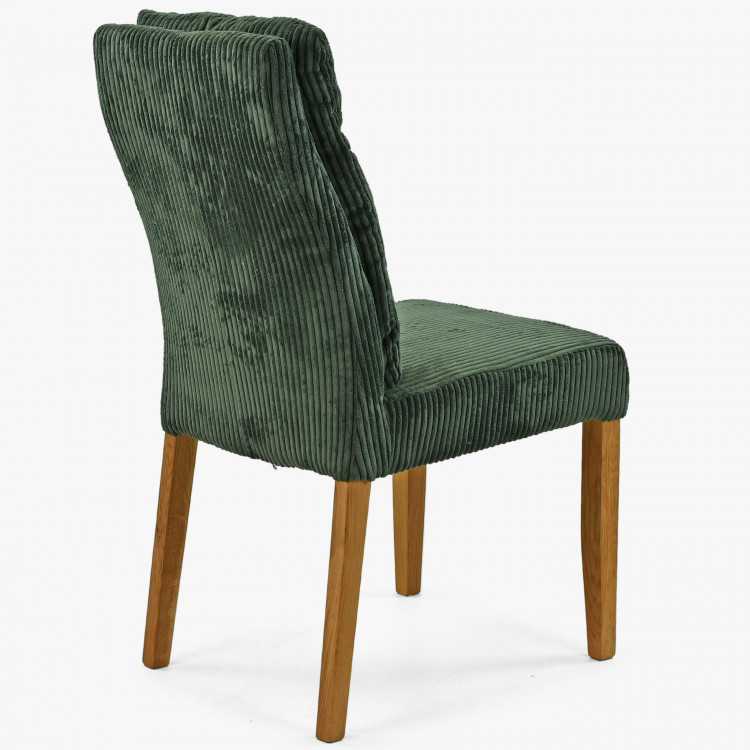 Zelená židle s dubovýma nohama, manšestrová látka , Jídelní židle- 4