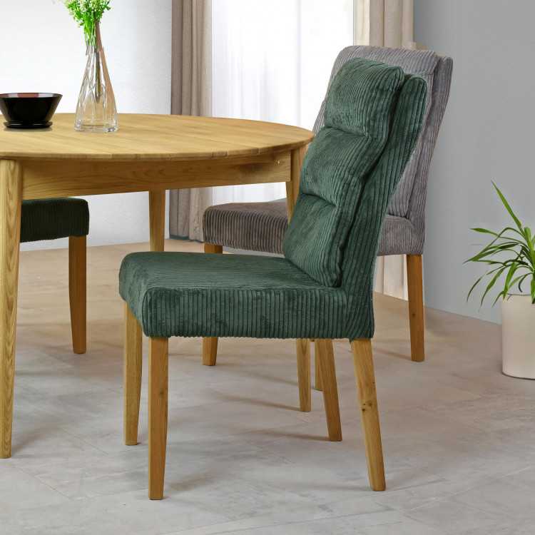 Zelená židle s dubovýma nohama, manšestrová látka , Jídelní židle- 3