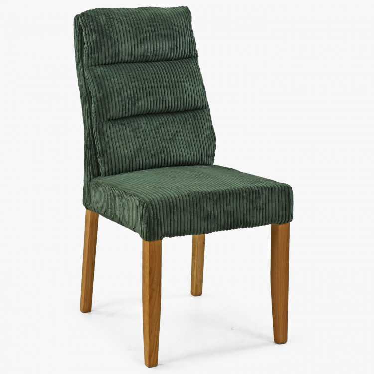Zelená židle s dubovýma nohama, manšestrová látka , Jídelní židle- 1