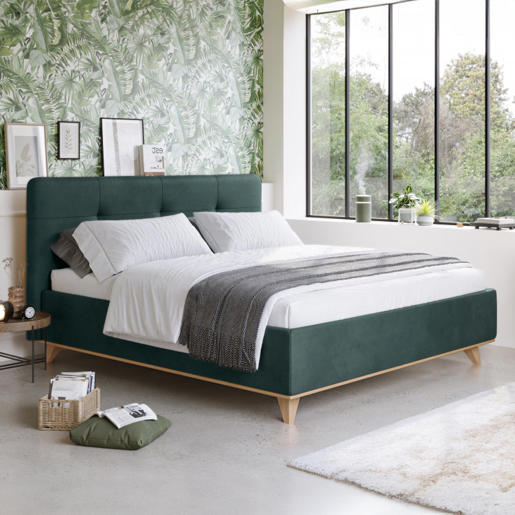 Čaluněná postel s úložným prostorem zelená, 180 x 200 cm , Postele- 2