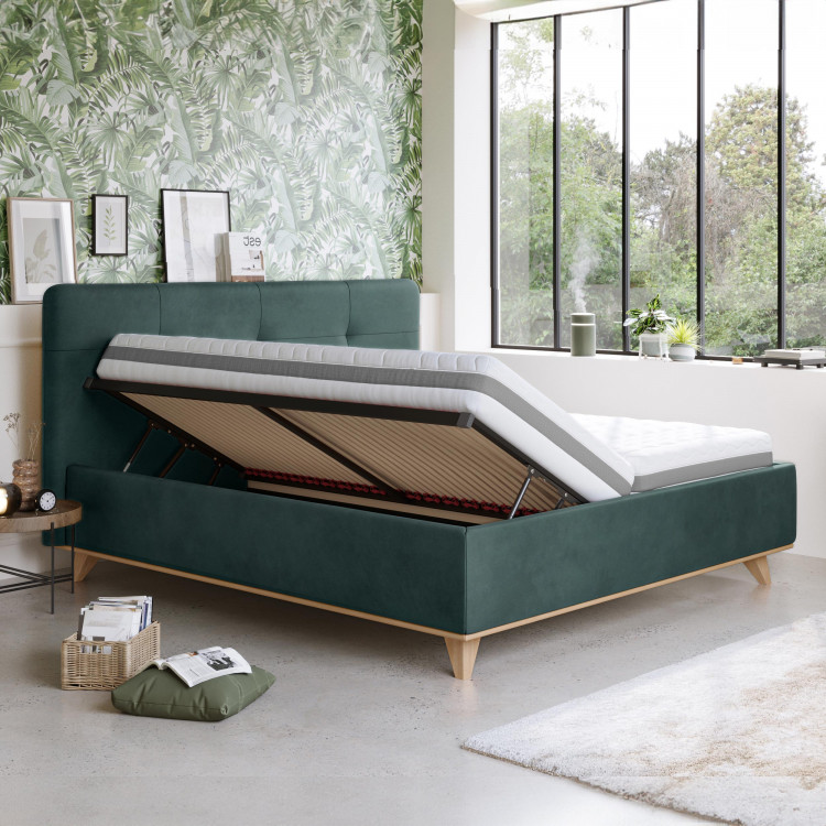 Čaluněná postel s úložným prostorem zelená, 180 x 200 cm , Postele- 5