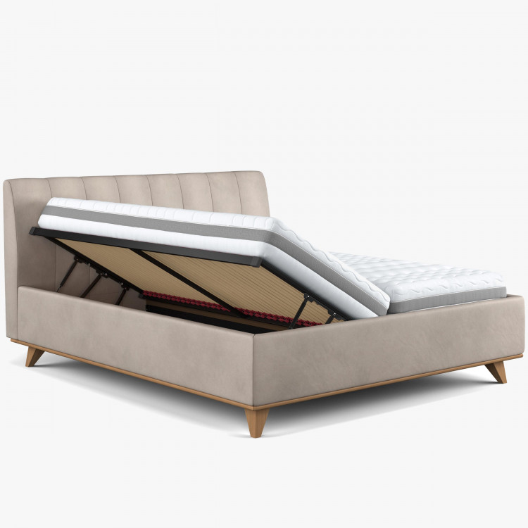 Čaluněná postel s úložným prostorem béžová, 180 x 200 cm , Postele- 1