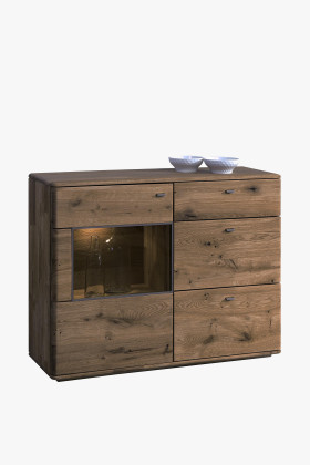 Nízká komoda s jednou prosklenou částí z dubu DP