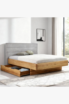 Dubová postel látkové čelo šedé, Dominika 160 x 200 cm