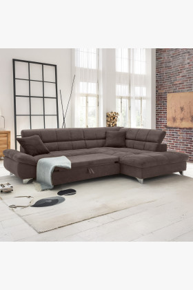 Rohová sedačka s funkcí spaní barva hnědá , Roh v pravo