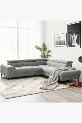 Rohová sedačka s funkcí spaní a odkládacím prostorem - Pravá, platinová barva