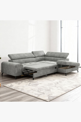 Rohová sedačka s funkcí spaní a odkládacím prostorem - Pravá, platinová barva 2