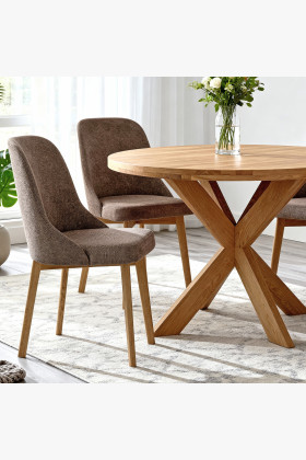 Elegantní jídelní židle v hnědé látce a dubové nohy 2