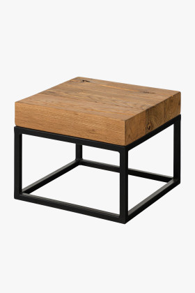 Konferenční stolek z dubových trámů s kovovými nohami 40 x 40 cm