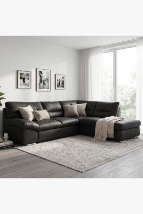 Rohová sedací souprava - pravá kůže černá , William roh v pravo