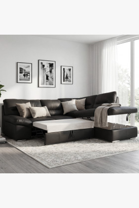Rohová sedací souprava - pravá kůže černá , William roh v pravo 2