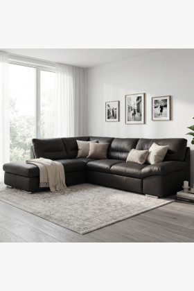 Rohová sedací souprava - pravá kůže černá , William roh v levo