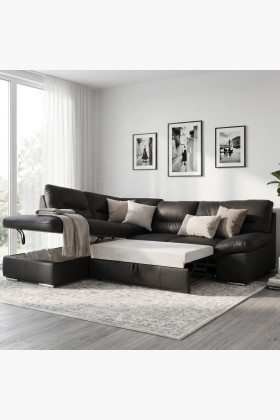 Rohová sedací souprava - pravá kůže černá , William roh v levo 2