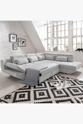 Rohová sedací souprava  šedá – roh v pravo s funkcí spaní a úložným prostorem 2