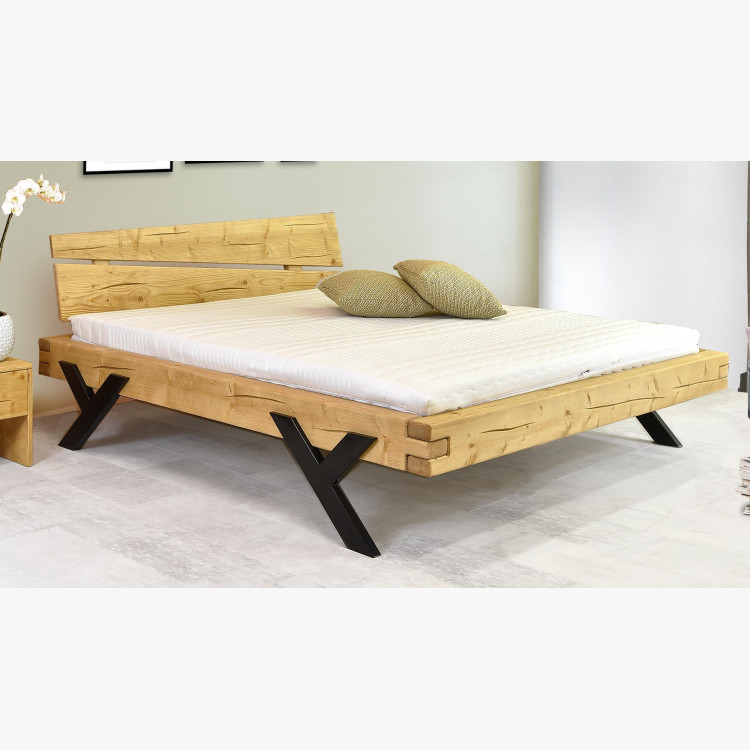 Designová postel z trámů, ocelové nohy ve tvaru Y, 160 x 200 cm , Postele- 2