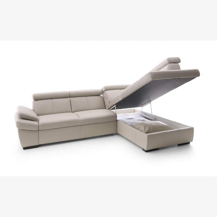 Kožená rohová sedačka s úložným prostorem a funkcí spaní - SALERNO