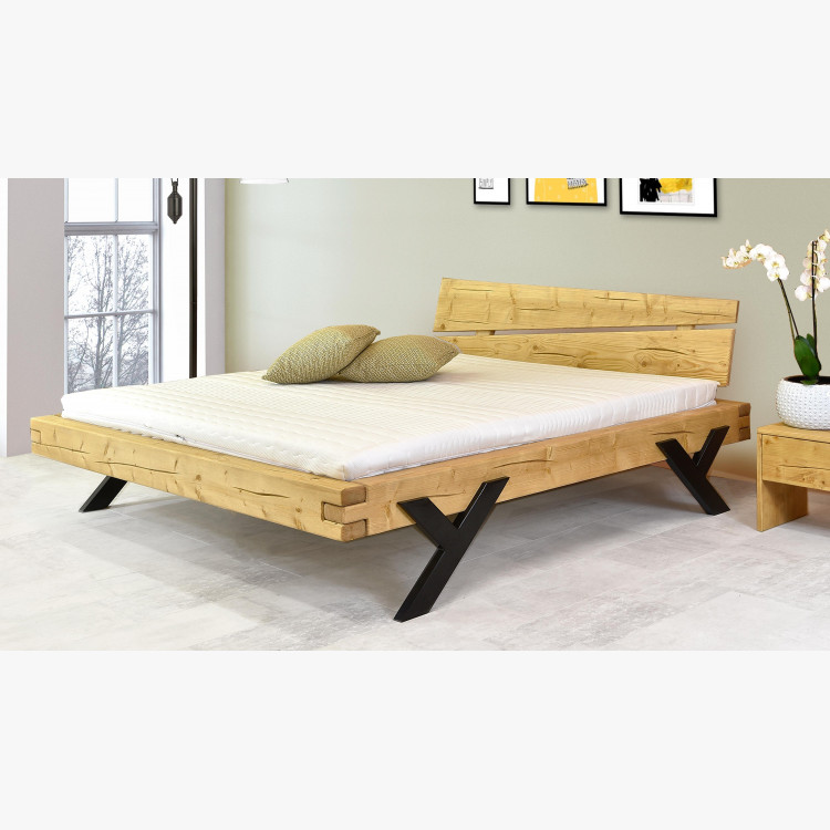 Designová postel z trámů, ocelové nohy ve tvaru Y, 160 nebo 180 cm smrk