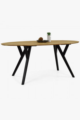 Dubový oválný stůl, černé nohy mak 180 x 90 cm , Jídelní stoly- 1