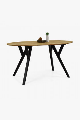 Dubový oválný stůl, černé nohy mak 160 x 90 cm