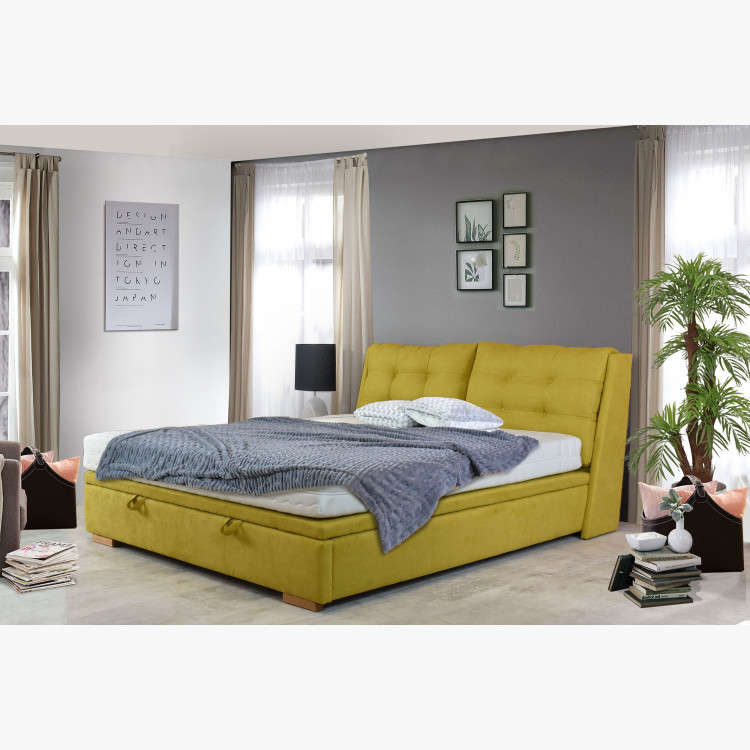Látková postel 180 x 200 s úložným prostorem žlutá, Novi , Postele- 16