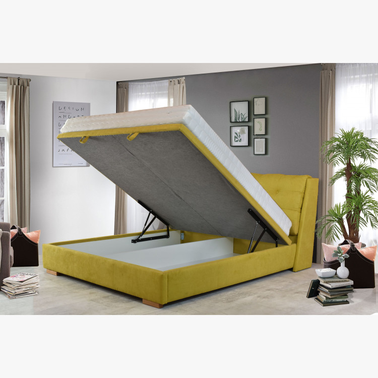 Látková postel 180 x 200 s úložným prostorem žlutá, Novi , Postele- 18