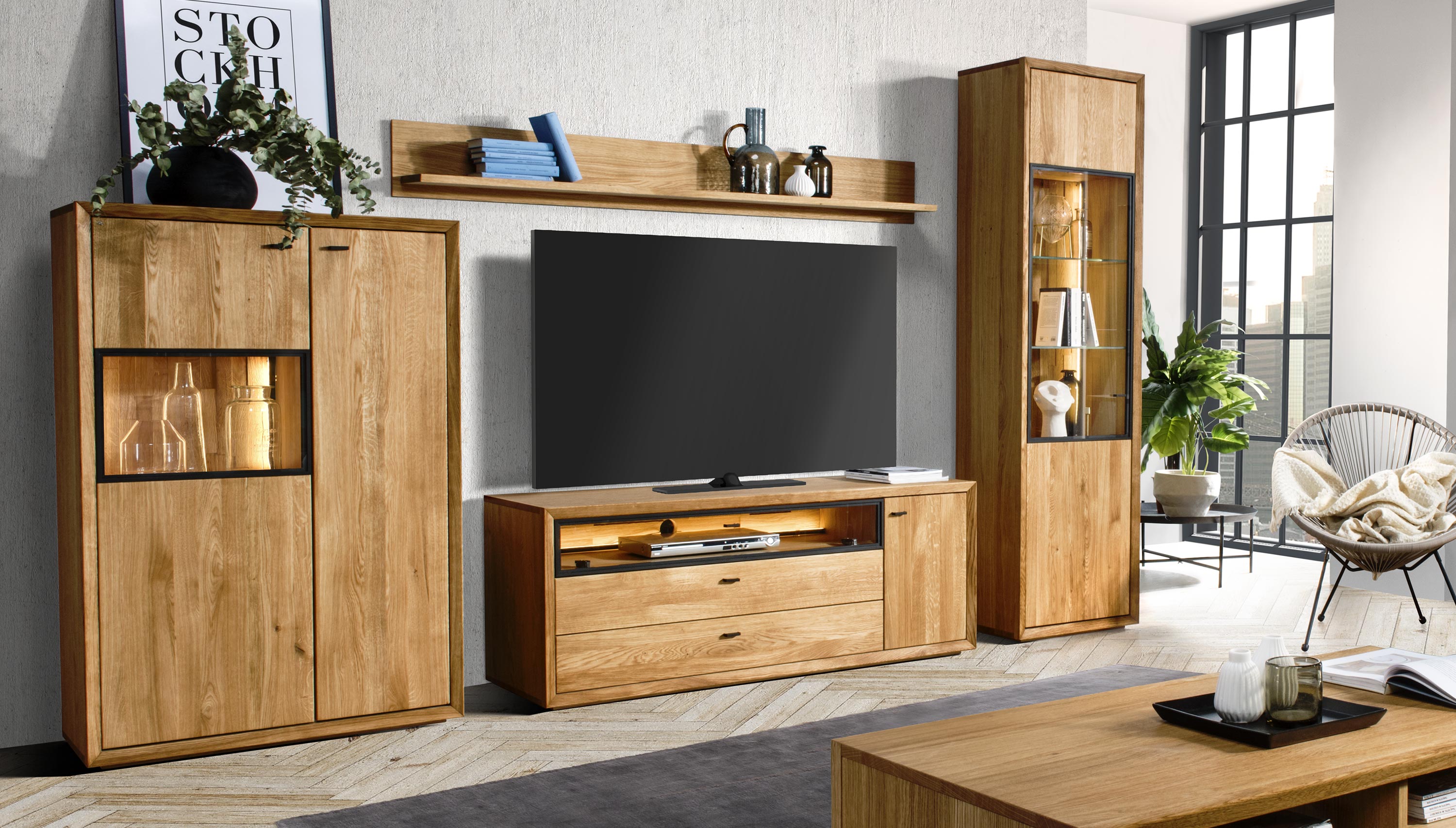 Dubová obývacia stena Vigo