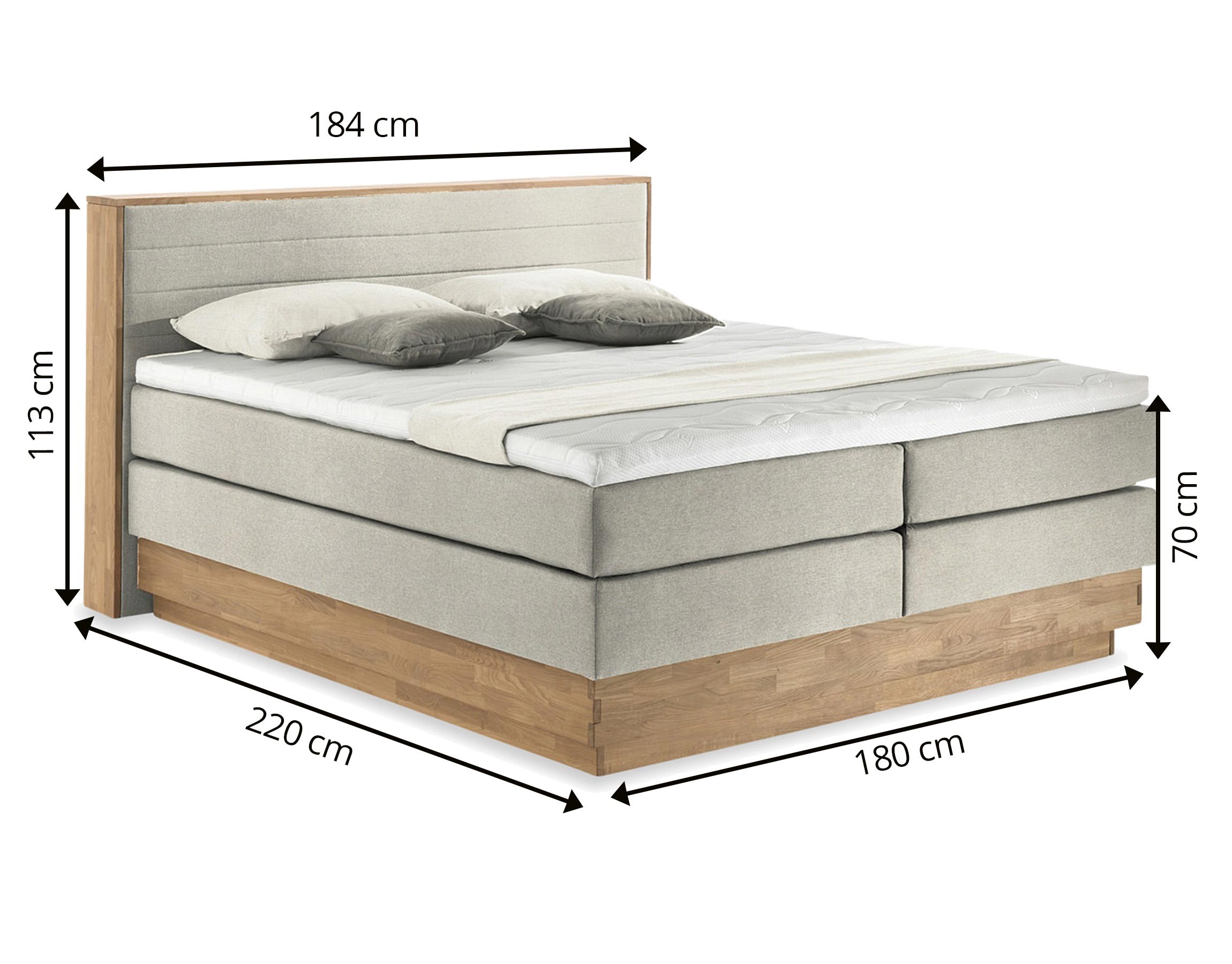 Dubová postel boxspring s úložným prostorem včetně matrací Moneta 180 x 200