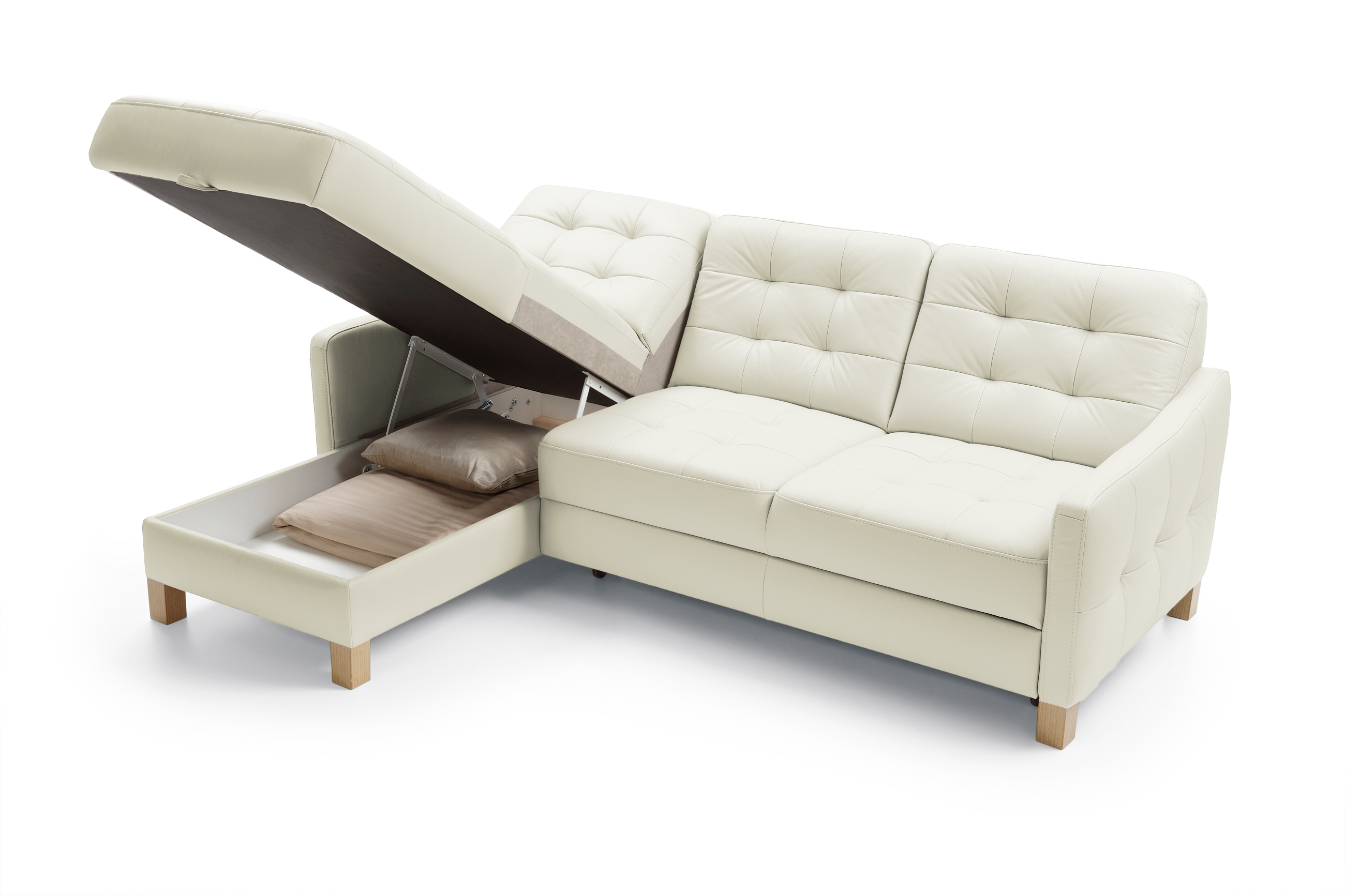 Kožená rohová sedačka G105, funkcia spaní a úložný priestor roh vľavo